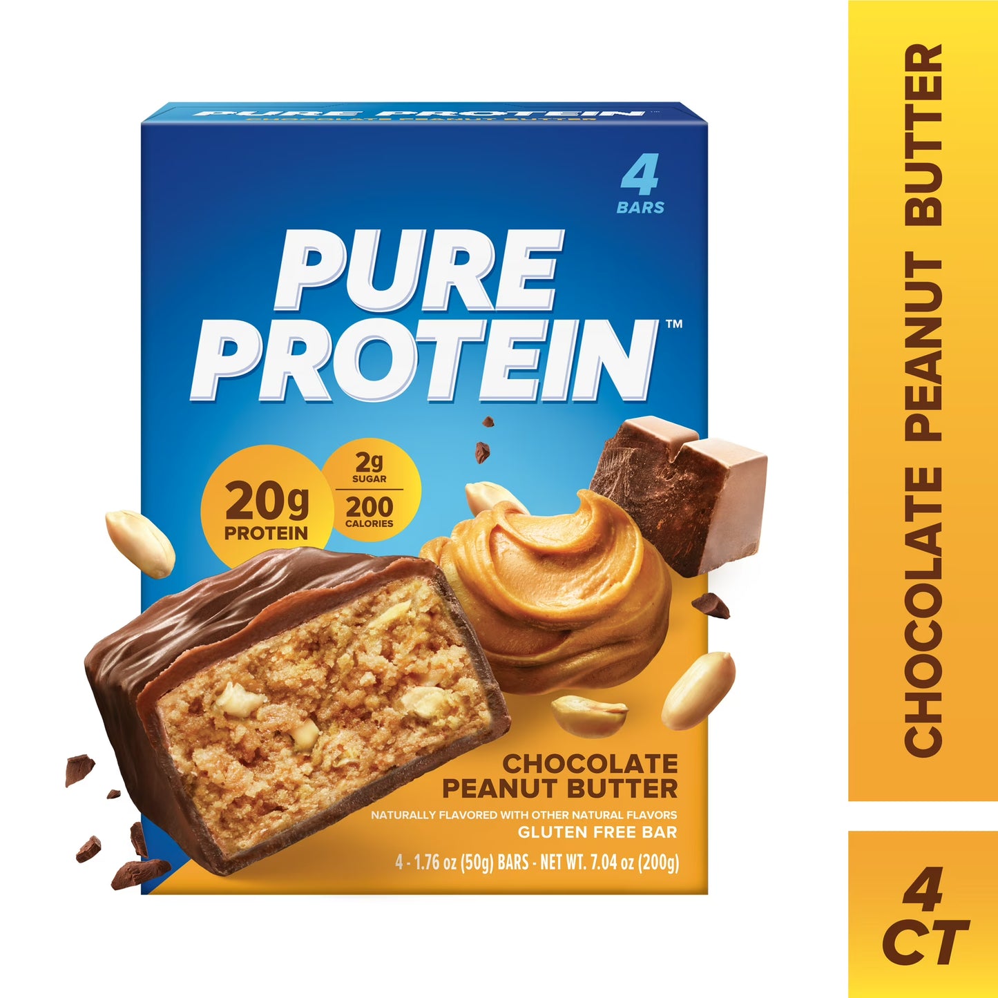Snack-Pure Protein Bars, Chocolate Peanut Butter, 20g Protein, Gluten Free, 1.76 oz