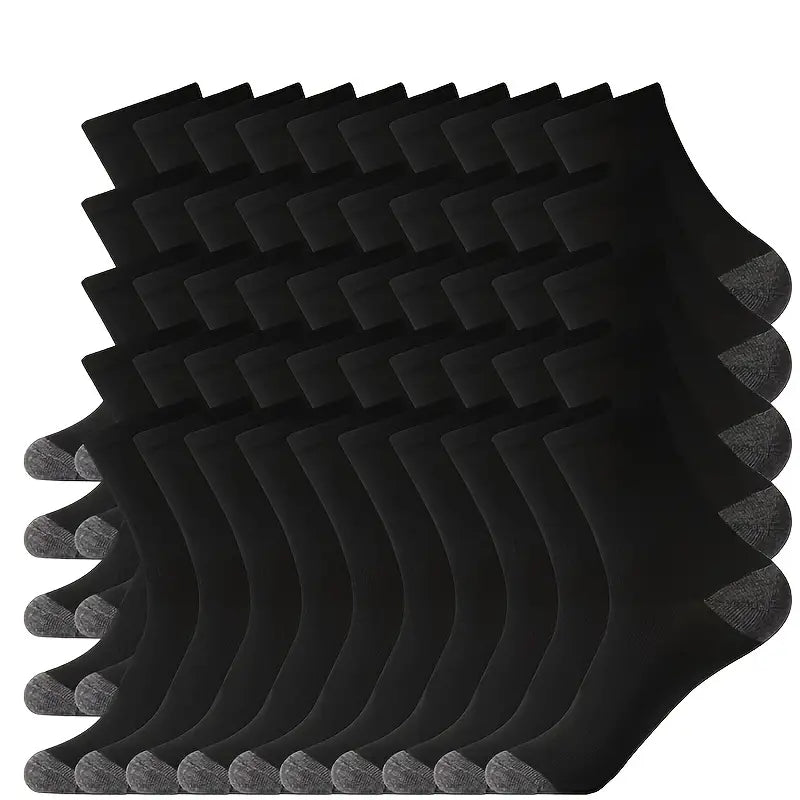20 Pairs Men's Black Crew Socks