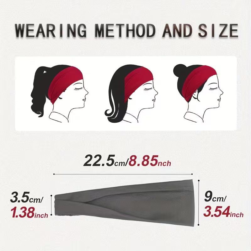 Sweat-Polyester Solid Color Cross Elastic Sports Headbands for Women