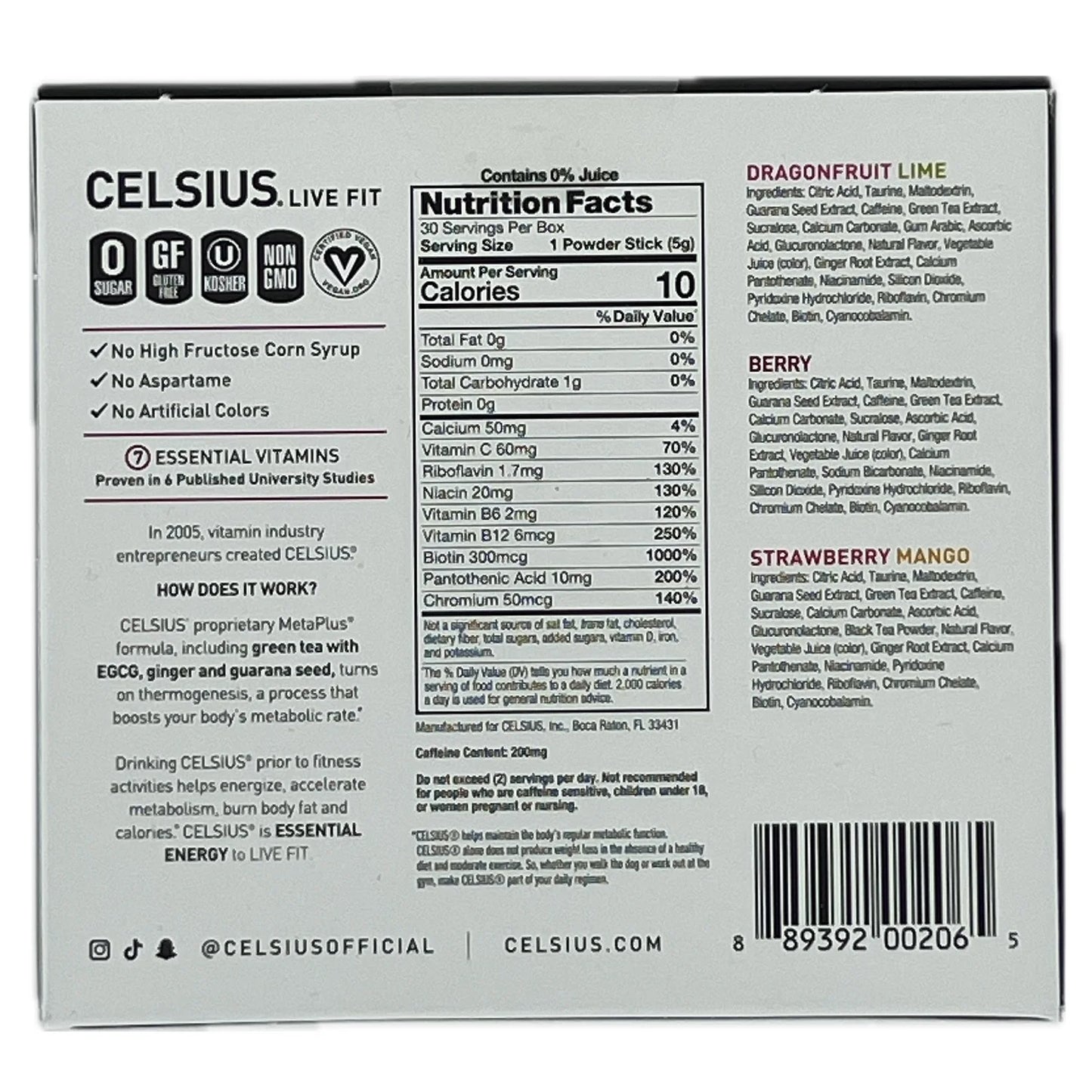 Celsius Essential Energy Powder Sticks, Variety Pack, 30-count