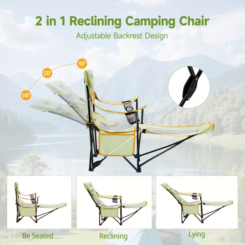 Chairs - 2-in-1 Reclining Camping Chair with Footrest and Cup Holders