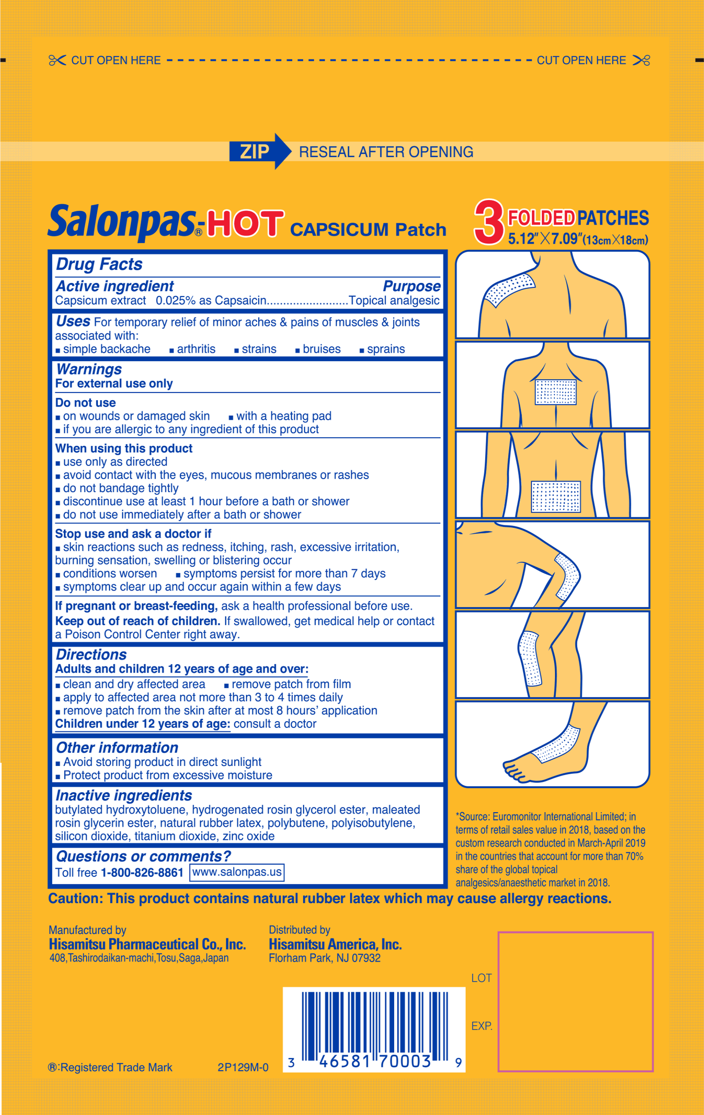 FirstAid-Salonpas® HOT Large, unscented pain relief patch with stimulating capsaicin
