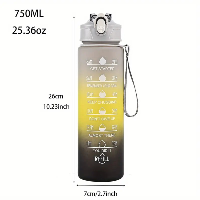 750ml Motivational Time-Marked Water Bottle – Leak-Proof, BPA-Free, with Straw Lid & Carry Strap