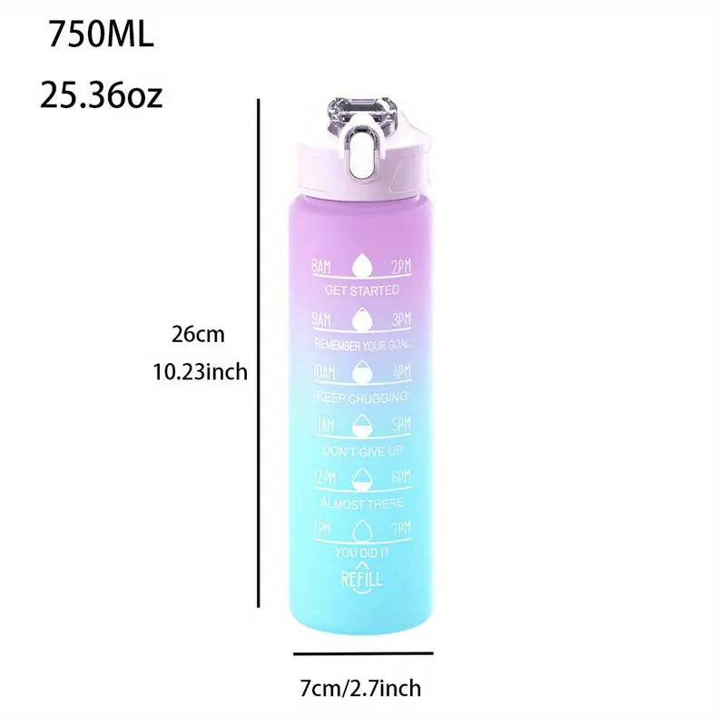 750ml Motivational Time-Marked Water Bottle – Leak-Proof, BPA-Free, with Straw Lid & Carry Strap