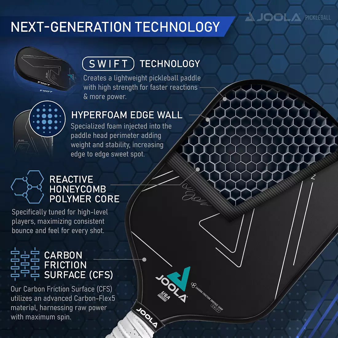 JOOLA Ben Johns Hyperion CFS 16mm SWIFT Pickleball Paddle