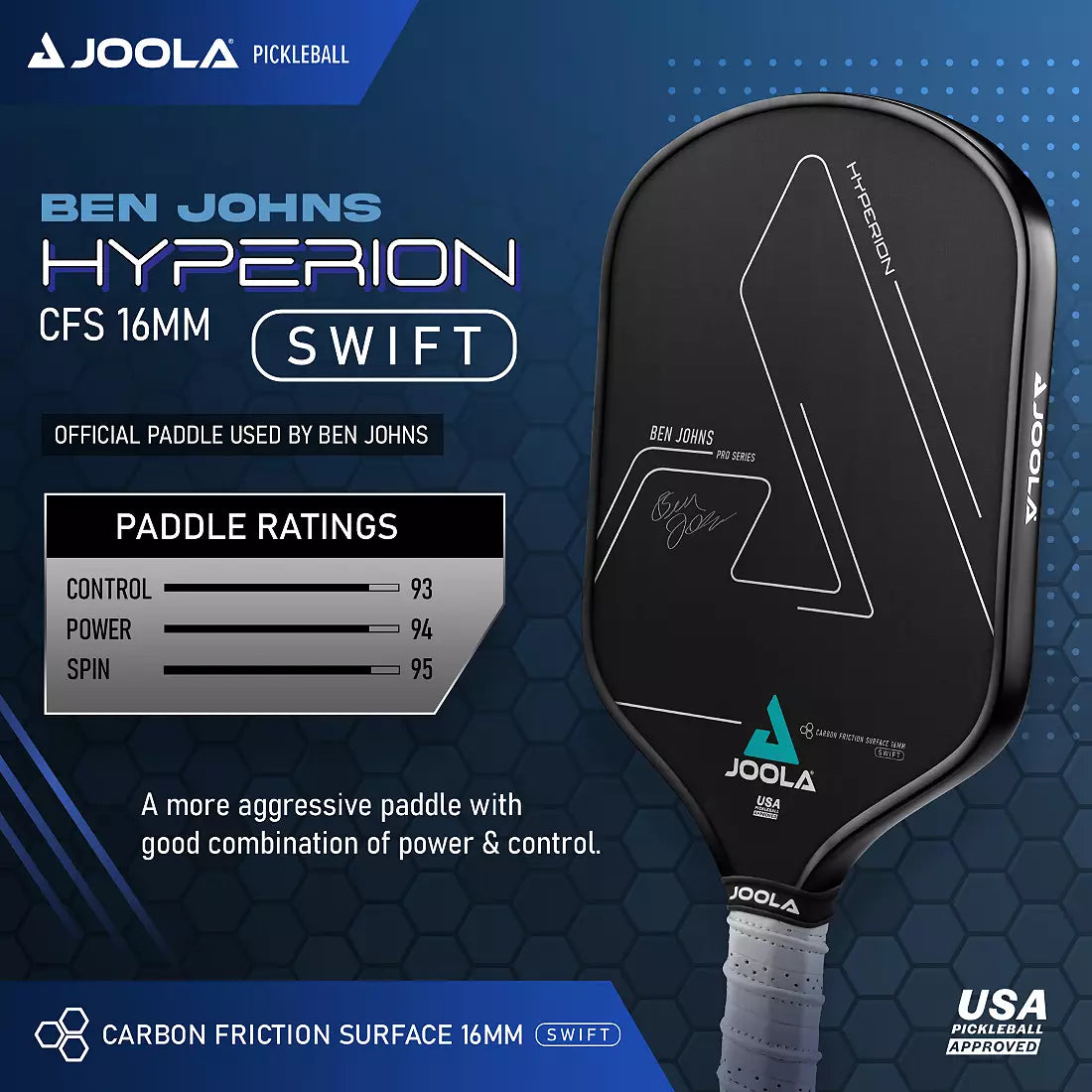 JOOLA Ben Johns Hyperion CFS 16mm SWIFT Pickleball Paddle
