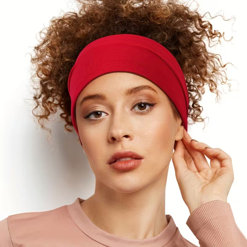 Sweat-Polyester Solid Color Cross Elastic Sports Headbands for Women