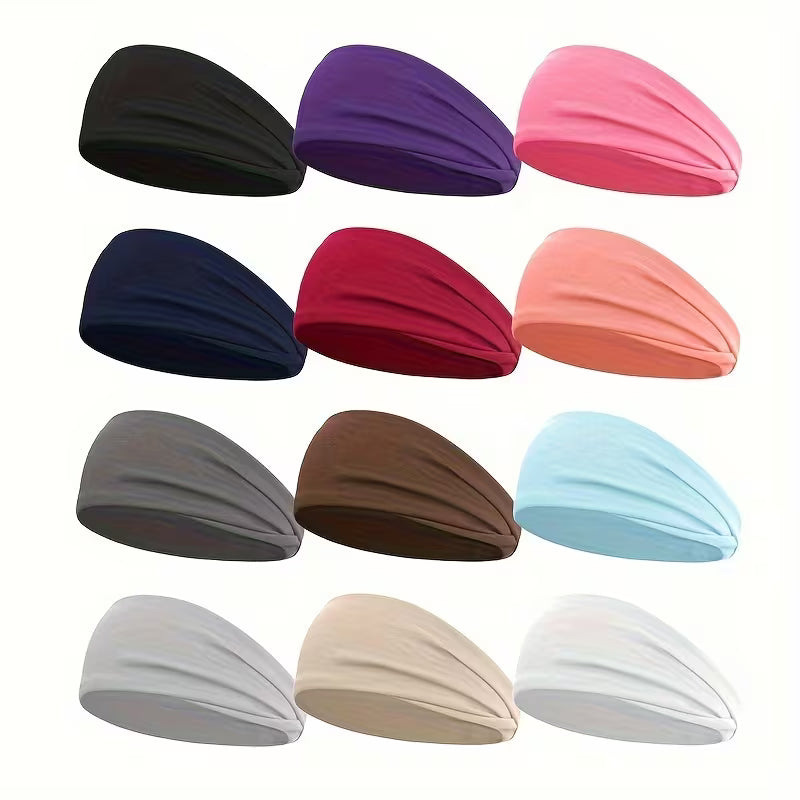 Sweat-Polyester Solid Color Cross Elastic Sports Headbands for Women