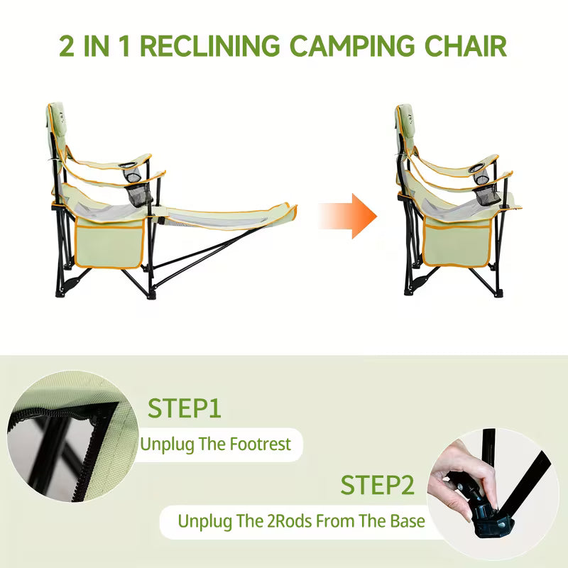 Chairs - 2-in-1 Reclining Camping Chair with Footrest and Cup Holders