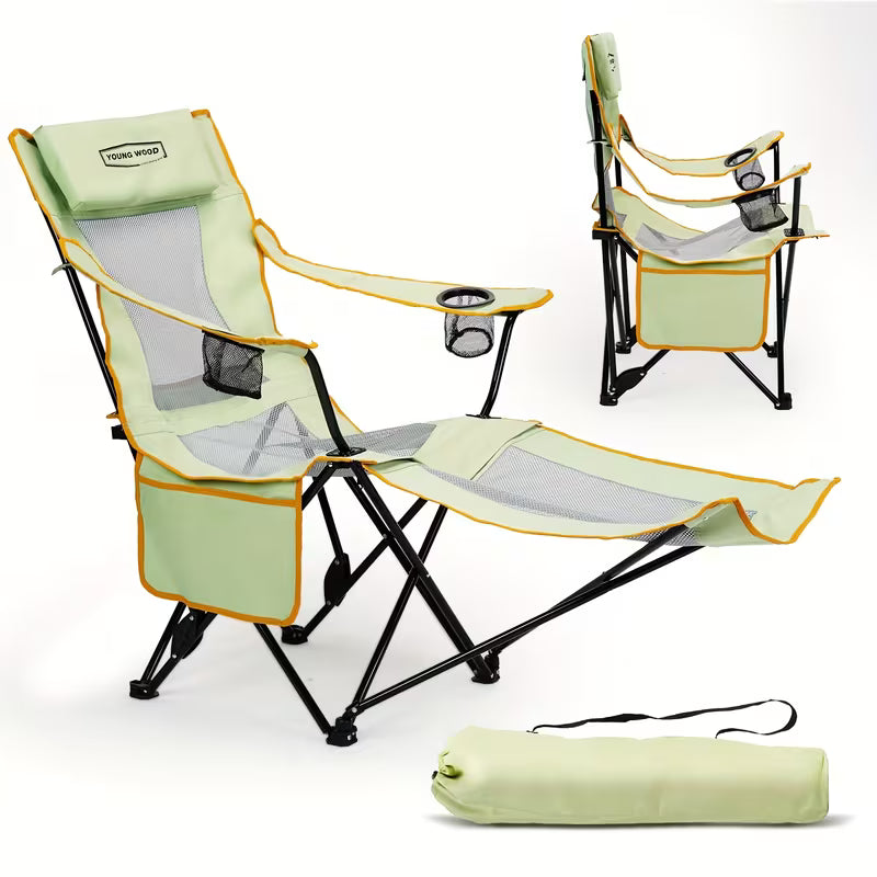 Chairs - 2-in-1 Reclining Camping Chair with Footrest and Cup Holders