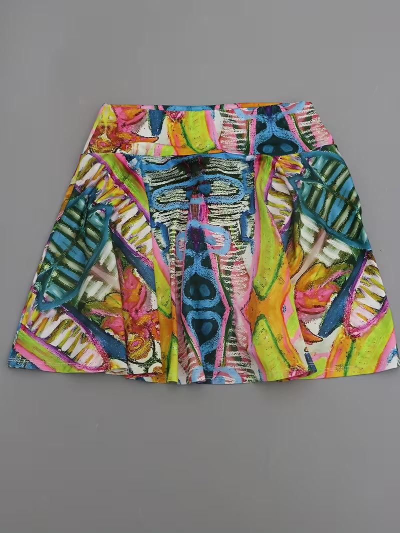 Apparel - Skirts, Color Block Geometric Print 2-in-1