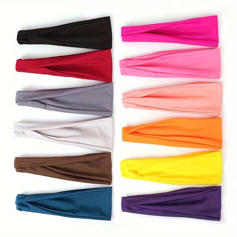 Sweat-Polyester Solid Color Cross Elastic Sports Headbands for Women