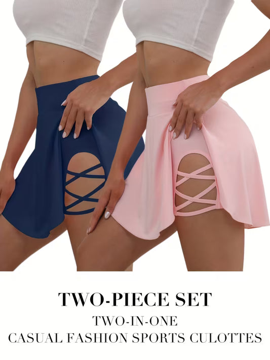 Apparel - Skirts, Skirt with Inner Pocket, Hollow-Out Design 2-in-1