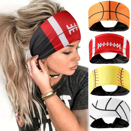 Non Slip Wide Brimmed Sport Ball Printed Head Band