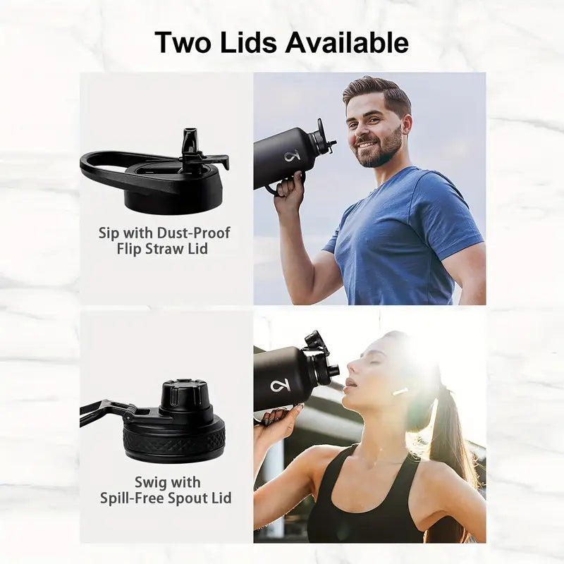 MegaFlow 64oz Insulated Stainless Steel Jug – Double-Walled, Leak-Proof, with Dual Lids & Carry Case