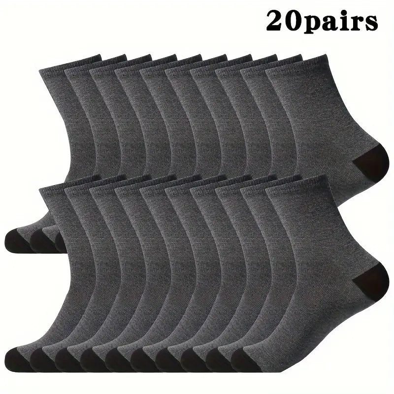 20 Pairs Men's Black Crew Socks