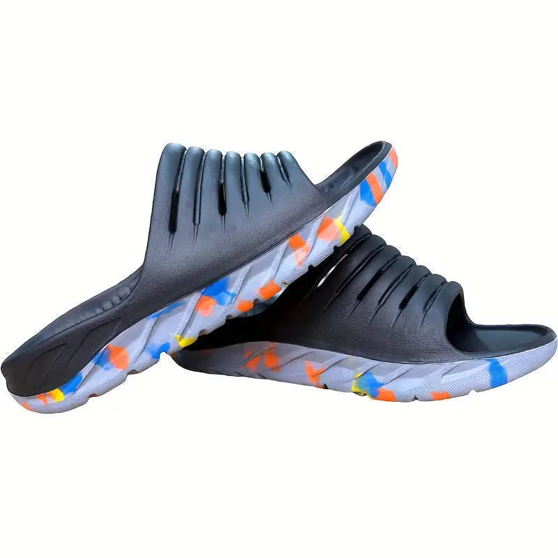 Men’s Dual-Density Comfort Slides – Arch Support, Anti-Slip EVA Sandals with Colorful Outsole
