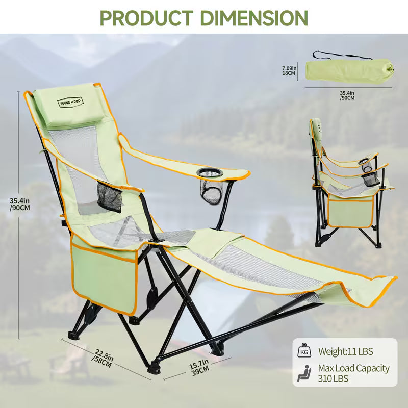 Chairs - 2-in-1 Reclining Camping Chair with Footrest and Cup Holders