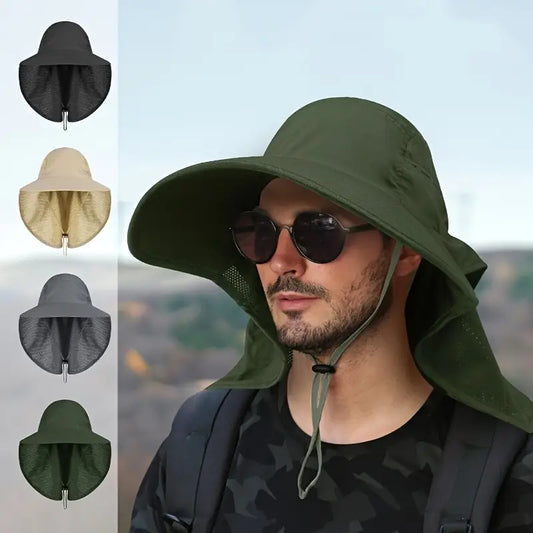 Wide-Brim Hat with Neck Flap