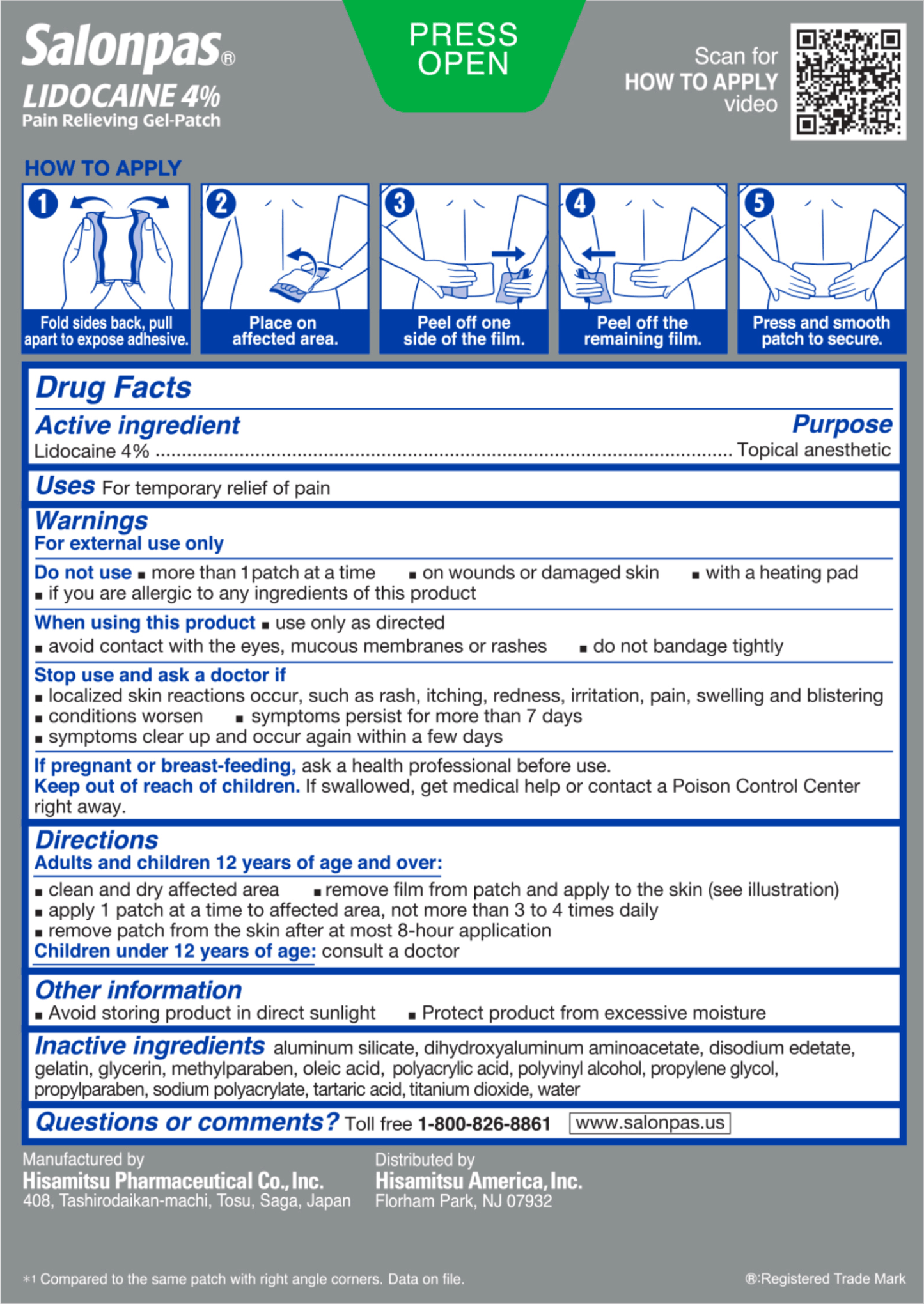 FirstAid-Salonpas® LIDOCAINE Pain Relieving Gel-Patch