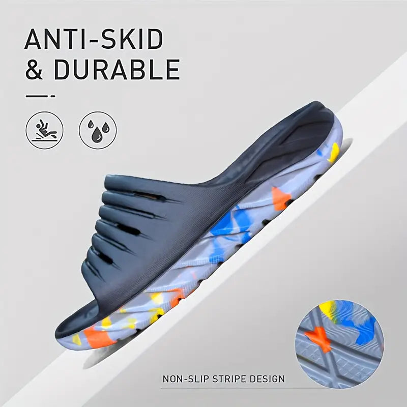 Men’s Dual-Density Comfort Slides – Arch Support, Anti-Slip EVA Sandals with Colorful Outsole