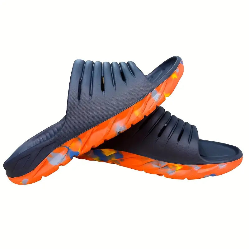 Men’s Dual-Density Comfort Slides – Arch Support, Anti-Slip EVA Sandals with Colorful Outsole