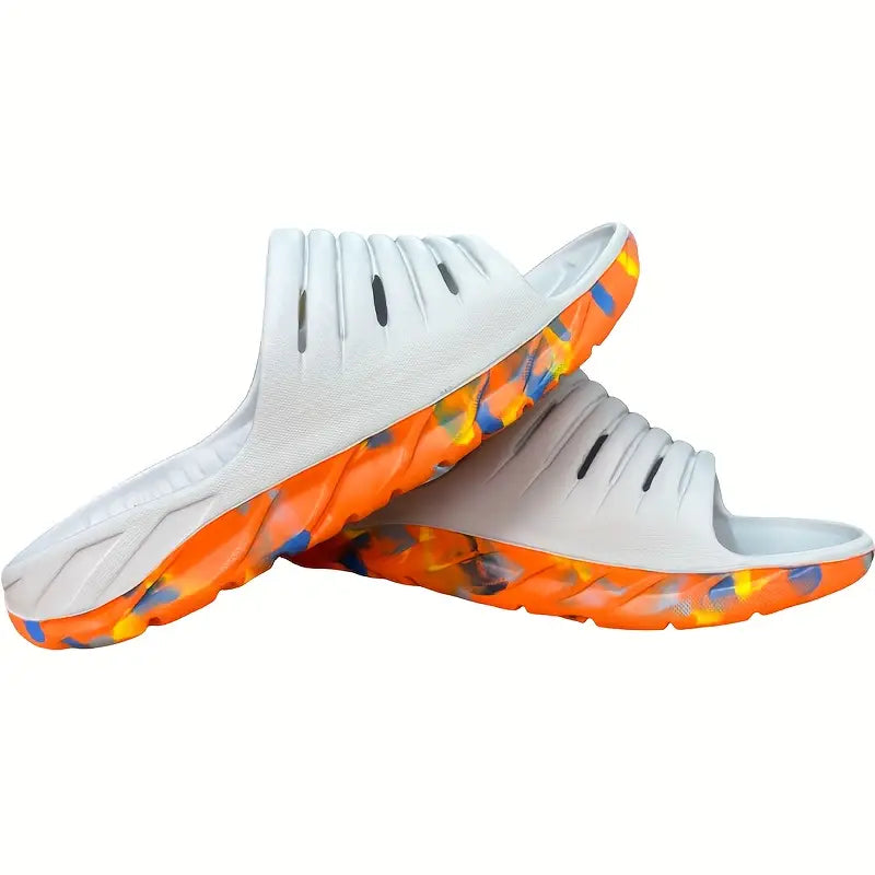Men’s Dual-Density Comfort Slides – Arch Support, Anti-Slip EVA Sandals with Colorful Outsole