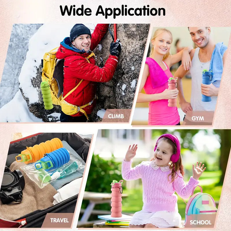 Colorful Collapsible Silicone Water Bottles, 17oz – Leak-Proof, Reusable Travel Cups with Clip