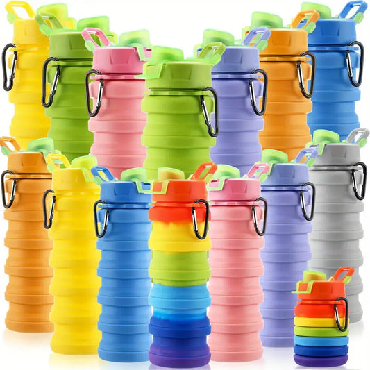 Colorful Collapsible Silicone Water Bottles, 17oz – Leak-Proof, Reusable Travel Cups with Clip